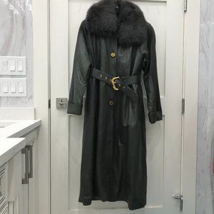 NWT Black Leather Very Warm Winter Trenchcoat